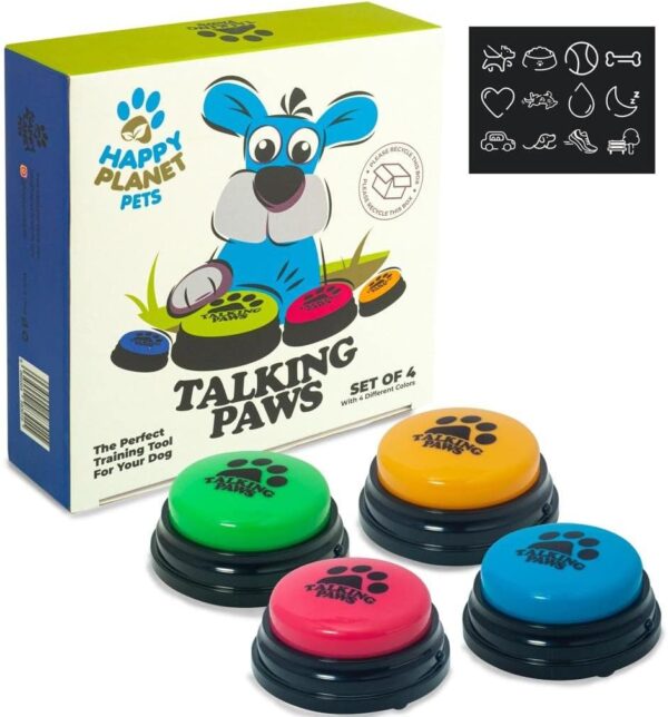 Talking Paws - Recordable Training Buttons for Dogs, Puppy & Pets. Free Stickers. Train Your Dog Easily To Press Buzzers And Voice What They Want To Do. The Perfect Present For Your Pet.