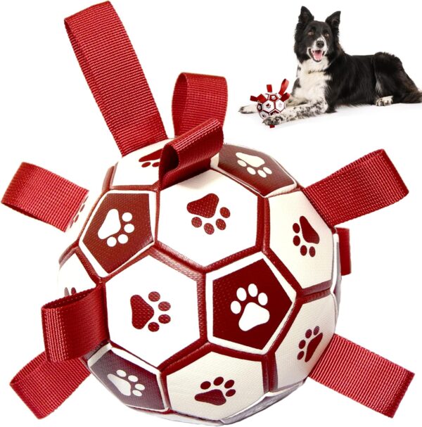 ZIKKTA Dog Toys, Dog Football - Interactive Fetch Toy for Dogs. Outdoor Garden Toy with Straps for Tug Games and Training