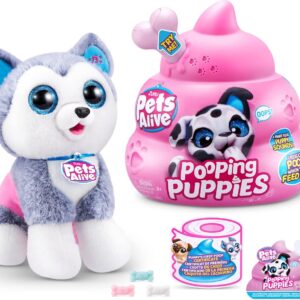 Pets Alive Pooping Puppies, Husky, Real Pet Dog Puppy, Play Soft Toy, Developmental Nurturing Plush, Color Change Unboxing, Interactive Electronic Pet Puppy, Ages 3+ (Husky)