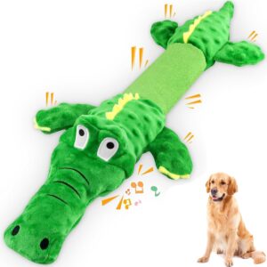 CHAWONER Large Squeaky Dog Toy, 23inch Interactive Dog Toys for Boredom, Tough Dog Chew Toys for Small Medium Large Breed, Stuffed Crocodile Tug of War Plush Dog Toys, Dog Birthday