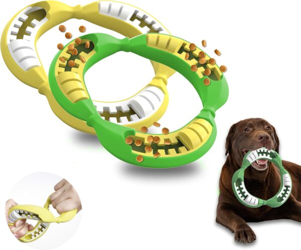 PetBuds Dog Toys Dog Frisbee Flying Disc Banana - Interactive Dog Toys for Boredom - Banana Shape Indestructible Dog Chew Toys - 2 in 1 Dog Treat Toy and Dog Chew Toys (Yellow+Green 2Pack)