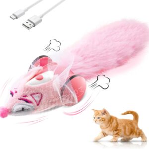 Migipaws Automatic Cat Toys, Plush Cat Mouse Toy, Interactive Toy for Indoor Cats, Smart Moving Kitten Toy, Rechargeable （Pink）