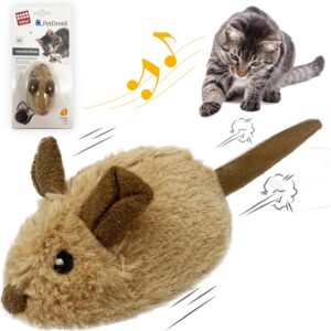 GiGwi Moving Cat Toy Mouse, Interactive Cat Toys Mice Electronic with Furry Tail, Automatic Squeaky Cat Toys for Kitten Indoor/Outdoor Exercise (Brown-Ear)