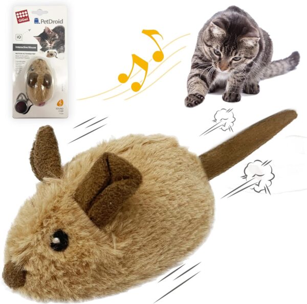 GiGwi Moving Cat Toy Mouse, Interactive Cat Toys Mice Electronic with Furry Tail, Automatic Squeaky Cat Toys for Kitten Indoor/Outdoor Exercise (Brown-Ear)