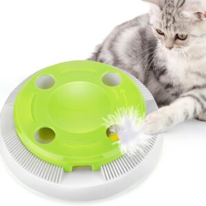 PETTOM Interactive Cat Toys 8 Holes Hide and Seek Mouse Catching Game, Whack A Mole Smart Ambush Exercise Cat Toy, Automatic Feather Cat Toy Battery Powered