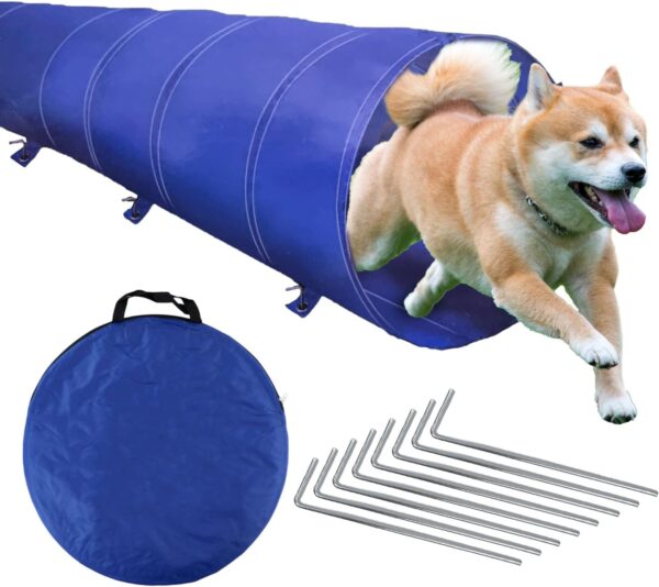 KUVIAS Dog Tunnel Agility Training Equipment - Dog Obstacle Course Play Tunnel for Garden - Cat Dog Outdoor Play Equipment with 8 Metal Pins & Carrying Bag - Collapsible Animal Pet Exercise (3 Metres)