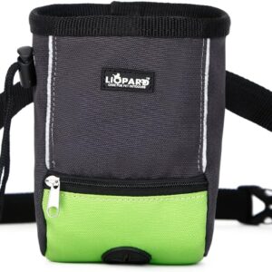 LIOPARD Puppy Small Waterproof Fanny Pack Dog Accessories Large Treat Bags Training Pouch Waist Waste Bags with Dispenser Walking Poop Food Storage Agility Equipment Pet Supplies Toy Belt (Green)