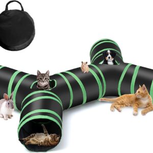 Upgraded Cat Tunnel Bone-Type, 4 Way Collapsible Cat Playhouse Pet Play Tunnel Tube with Storage Bag for Cats, Puppy, Rabbits, Ferret, Guinea Pig, Indoor and Outdoor Use