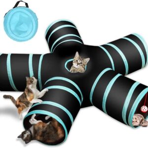 Cat Tunnel Toy 5 Way, Collapsible Cat Playhouse Pet Play Tunnel Tube with Storage Bag for Cats, Puppy, Rabbits, Ferret, Guinea Pig, Indoor and Outdoor Use