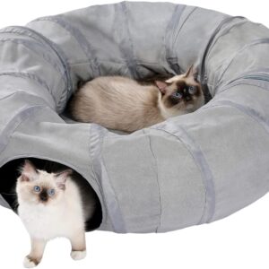 PAWZ Road Cat Tunnel Bed with Central Mat and Peek Hole Cat Bed with Cat Toy Hanging Balls -Tunnel Bed