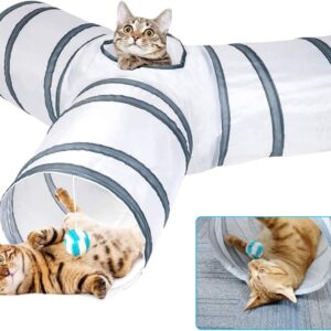 GNCLOUD Cat Tunnel, Cat Tunnels for Indoor Cats large, 3 way tunnel, Cat Toy Tunnel for Puppy, Kitty, Kitten, Rabbit, White/Y shape