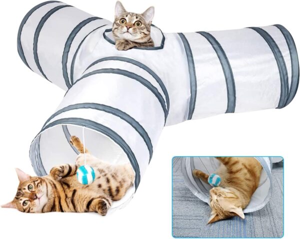 GNCLOUD Cat Tunnel, Cat Tunnels for Indoor Cats large, 3 way tunnel, Cat Toy Tunnel for Puppy, Kitty, Kitten, Rabbit, White/Y shape