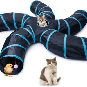 Cat Tunnel, Cat Toys S-Shaped Pet Tunnels, Cat Play Tent Interactive Toy Maze Cat House with Balls Cat Tunnels for Indoor Cats Kitten Puppy Rabbit Guinea Pig (5-Way)