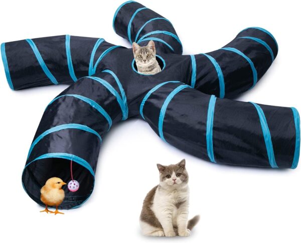 Cat Tunnel, Cat Toys S-Shaped Pet Tunnels, Cat Play Tent Interactive Toy Maze Cat House with Balls Cat Tunnels for Indoor Cats Kitten Puppy Rabbit Guinea Pig (5-Way)