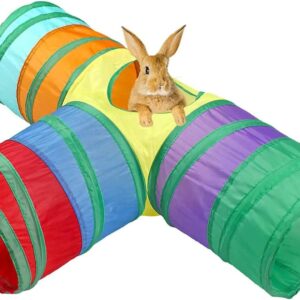 Cat Tunnel,Bunny Tunnel,2 Way Cat Tunnel,Pet Toys,Collapsible Pet Cat Tunnel Tube,Cat Tunnel Suitable for Indoor and Outdoor (Rainbow-T)