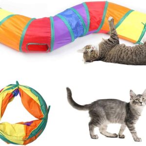 Andiker Cat Tunnel, S-Shape Cat Tunnel Pet Tube Collapsible Play Toy Indoor Outdoor Toys for Exercising Hiding Training and Running Cat Puzzle Toy with 2 Side Holes (Multi-Colored)