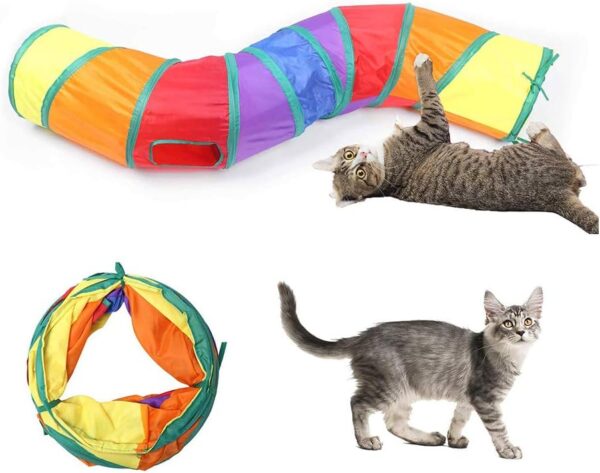 Andiker Cat Tunnel, S-Shape Cat Tunnel Pet Tube Collapsible Play Toy Indoor Outdoor Toys for Exercising Hiding Training and Running Cat Puzzle Toy with 2 Side Holes (Multi-Colored)