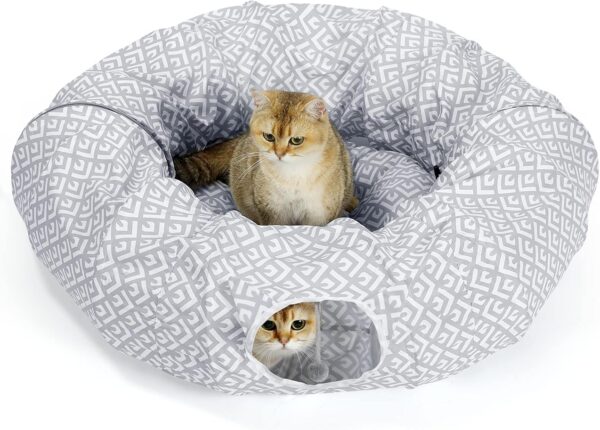 BORPEIN Cat Play Tunnel, Cat Bed for Indoor Use, Crinkle Collapsble Soft Cat Tunnel Tube Toy Pet Play Bed Indoor (Grey)