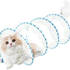 EASTLION Cat Toys,Cat Collapsible Tunnel,Feather Toys with Bell for Cats,Pet Interactive Play Toy Cat Tube Tunnel for Kittens Small Animals,Blue