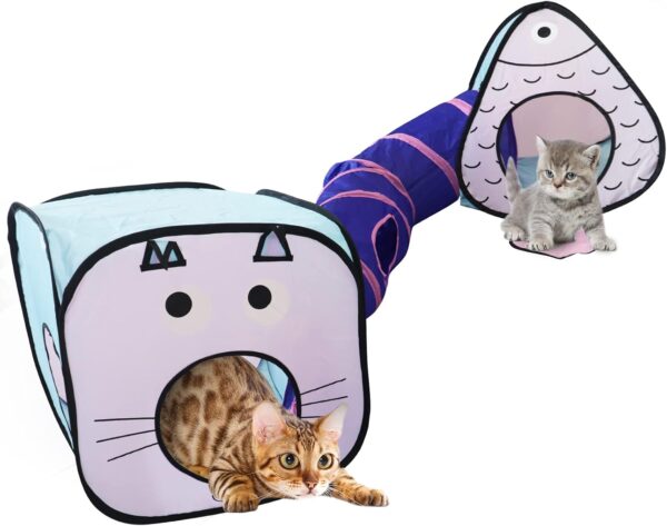 Cat Tunnel,Cat Toy Tunnel and Cubes Bundle - Interactive Crinkle Collapsible Cat Tube and Foldable Cubes Playground for Kitty, Rabbit, Puppy, Ferret Hiding Hunting and Resting