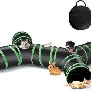 Cat Tunnel, 4 Way Collapsible Cat Tubes Interactive Kitty Tunnel Toy with Storage Bag