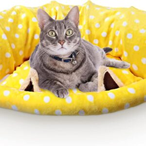 HYLYUN Cat Tunnel Bed, 2-in-1 Collapsible Cat Tunnel Tubes Toys with Removable Mat Bunny Hideout for Cats Kittens Rabbits Bunny