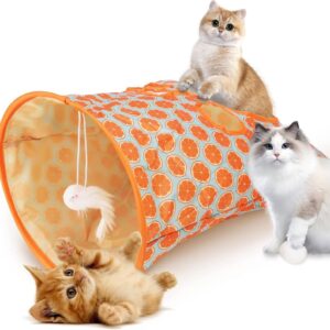 Cat Tunnels Bag for Indoor Cats, Cat Tube Tunnel Cat Pet Toys, Cat Tents Cat Crinkle Tunnel Toys, Collapsible Interactive Cat Drill Bag Pet Toy with Plush Ball Cat Self Interactive Toys(Orange)