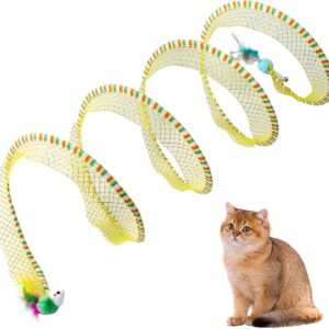 LLMSIX Cat Tunnel for Indoor Cat, Foldable Cat Toy Spiral Tunnel with Feather and Mice Cat Interactive Toys Tunnel Spring Cat Exercising Springs for Indoor Outdoor Cat Kitten Puppy (Yellow)