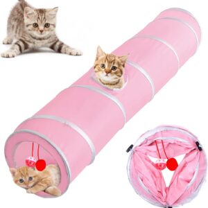 Yuehuamech Cat Tunnel Large Folding Cat Crinkle Tunnel with Ball and Hole Cat Tube Tunnel for Kitten Rabbits Bunnies Puppy Exercising Hiding Training Running Playing(pink)