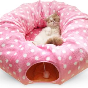 PETCUTE Cat Tunnel Bed Cat Tube Tunnel Cat Tunnels for indoor cats cat bed play tunnel Pink