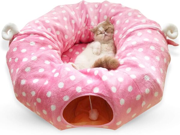 PETCUTE Cat Tunnel Bed Cat Tube Tunnel Cat Tunnels for indoor cats cat bed play tunnel Pink