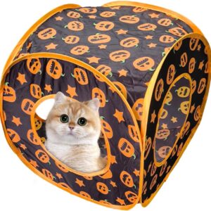 Uhngw Cat Play Tunnel - Folding Peek Hole Pet Tube Toys - Interactive Toy Maze Cat House with Pumpkin Pattern, Cat Playground Toys for Cats Kittens Rabbits Puppies