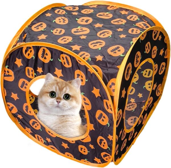 Uhngw Cat Play Tunnel - Folding Peek Hole Pet Tube Toys - Interactive Toy Maze Cat House with Pumpkin Pattern, Cat Playground Toys for Cats Kittens Rabbits Puppies