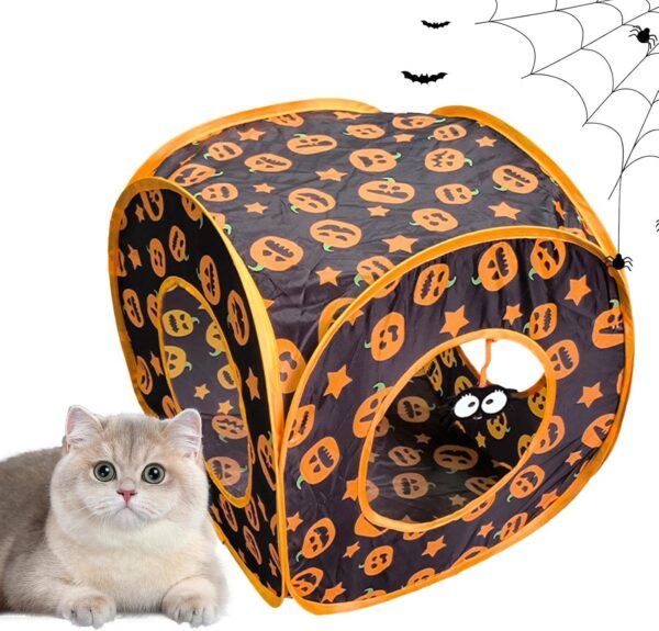 Cat Play Tunnel | Folding Peek Hole Pet Tube Toys,Pumpkin Pattern Cat Playground Toys, Exercise Toys for Cats Kittens Rabbits Puppies