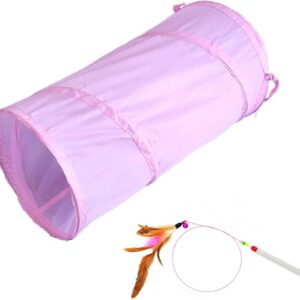 iCAGY Cat Tunnel for Indoor Cats Interactive, Rabbit Tunnel Toys, Pet Toys Play Tunnels for Cats Kittens Rabbits Puppies Crinkle Collapsible Pop Up Light Pink 20"