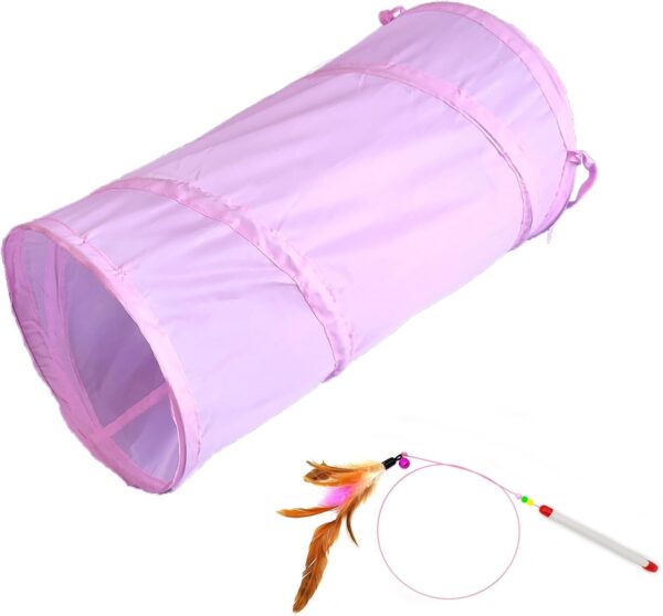 iCAGY Cat Tunnel for Indoor Cats Interactive, Rabbit Tunnel Toys, Pet Toys Play Tunnels for Cats Kittens Rabbits Puppies Crinkle Collapsible Pop Up Light Pink 20"