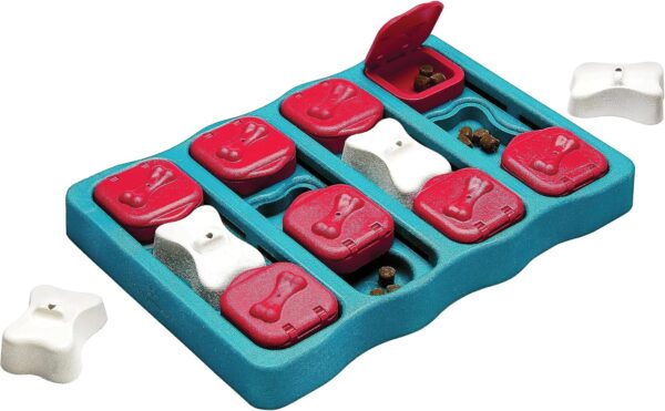 Outward Hound Nina Ottosson Dog Brick Treat Puzzle Enrichment Toy, Level 2 Intermediate Game, Blue