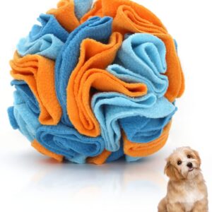 Andiker Dog Snuffle Ball, Interactive Dog Toys Ball Dog Brain Stimulating Puzzle Toys for Small Breed Enrichment Game Feeding Mat Slow Feeder Stress Relief Toy (orange+blue)