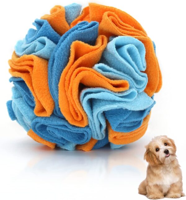 Andiker Dog Snuffle Ball, Interactive Dog Toys Ball Dog Brain Stimulating Puzzle Toys for Small Breed Enrichment Game Feeding Mat Slow Feeder Stress Relief Toy (orange+blue)