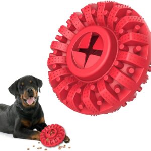 Lewondr Indestructible Dog Toys For Aggressive Chewers, Tough Rubber Natural Treat Dispenser, Interactive Dog Bites Toy for Boredom Medium Large Dogs, Dog Dental Care, Red