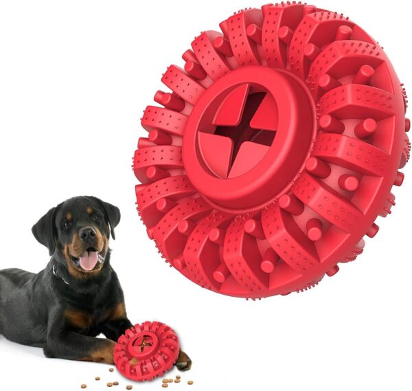 Lewondr Indestructible Dog Toys For Aggressive Chewers, Tough Rubber Natural Treat Dispenser, Interactive Dog Bites Toy for Boredom Medium Large Dogs, Dog Dental Care, Red