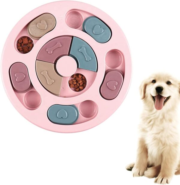 SUOXU Dog Puzzle Slow Feeder Dog Toy, Puppy Treat Dispenser Feeder Toy, Interactive Dog Puzzle Feeder Dog Training Improve IQ Puzzle Dog Bowl (Pink)