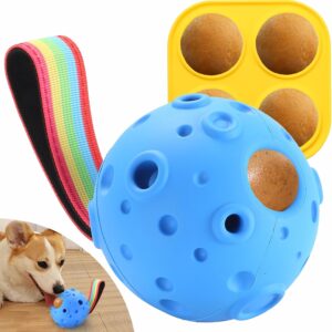 Yikko Dog Puzzle Toy, Fillable Frozen Dog Enrichment Toys, Interactive Dog Ball Toys Keep Busy for 10-80Lbs Dogs, Easy Clean Rubber Outdoor Dog Chew Toys, Best Gift for Dogs Birthday Xmas (Blue)