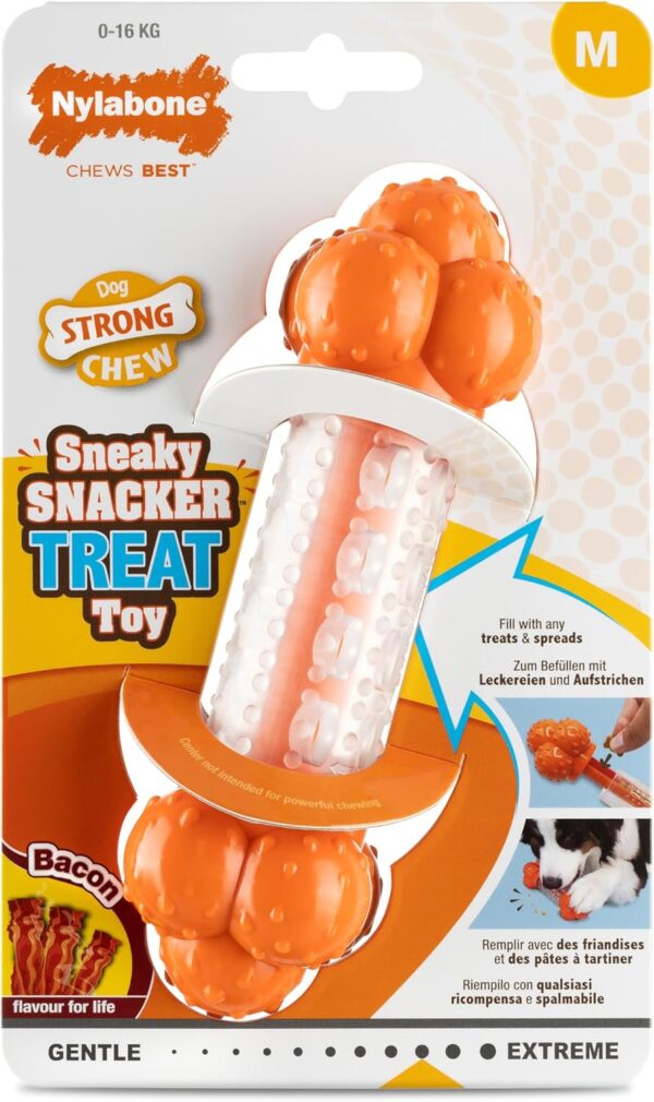 Nylabone Sneaky Snacker Textured Dog Treat Dispensing Enrichment Toy, Bacon Flavour, Medium/Wolf – for Dogs up to 16kg