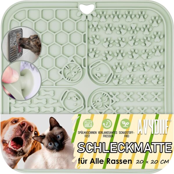 Lick Mat for Dog & Cat, Slow Feeder Cat Bowl with Suction Cups, Anxiety Relief & Boredom Reducer, Enrichment Toys for Peanut Butter Treats Yogurt Bathing Grooming(Mint Green, 1 PC)