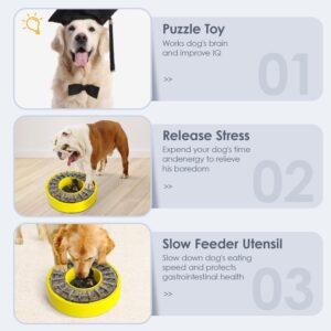 Super Design Interactive Dog Puzzle Toys Slow Feeder Dog Bowls for Medium Large Breed - Dog Food Treat Feeding Toys for IQ Training Dog Mental Enrichment Treat Puzzle - Yellow