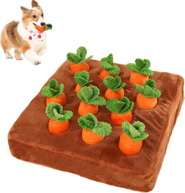 Deojtga Carrot Dog Toy - Non-Slip Feed Games With 12 Carrots - Enrichment Pet Foraging Mat For Smell Training And Slow Eating, Stress Relief, Dog Puzzle Toys For Small Medium Dogs