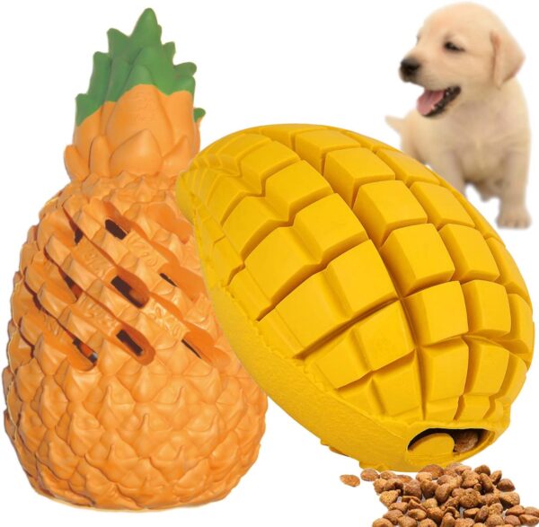 Pet-Fun® 2pcs Small Pineapple+Mango Pack, Durable Puppy Chew Toy, Strong Boredom Puzzle Treat Dispenser, Brain Activity Feeder, Tough Teething Chew for Small Dogs/Puppies