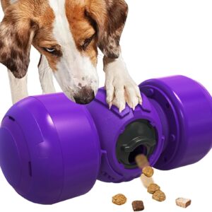 Interactive Dog Toys, Rolling Dog Treat Dispenser Slow Feeder Funny Giggle Dog Enrichment Toy Dog Puzzle Toys Improve IQ Dog Treat Toy for Boredon Medium Large Dogs Indestructible (Purple)