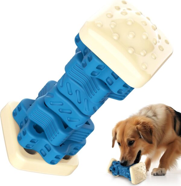 RUXAN Dog Toys Indestructible for Aggressive Chewers, 3 in 1 Tough Puzzle Dog Toy with Beef Flavor for Medium/Large Breed Dogs Toothbrush Dental Care Durable Toys